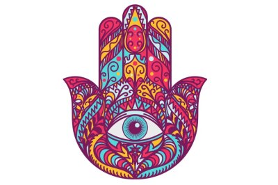 Die Hand der Fatima bzw. Hamsa (arab. = fünf) ist ein Schutzsymbol und stellt die fünf Finger der Hand dar. Das Auge im Inneren zeigt den "bösen Blick", also alle negativen Dinge, die unserem Geist schädigen. Die Hand wird über uns gehalten und vor dem "bösen Blick" geschützt und bringt Kraft und Glück. Religiös gibt es im Koran noch weitere Deutungen der Hamsa.