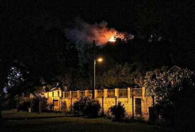 Brand in Loschwitz: Feuerwehr kämpfte die ganze Nacht - Zwischen dem Körnerweg und der Schevenstraße brannte am Loschwitzer Hang ein leerstehendes Gebäude. Foto: Roland Halkasch