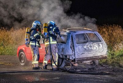 Brand in Sachsen: Feuer brennt Auto und Rapsfeld ab - Das Fahrzeug stand unmittelbar am Seitenstreifen neben einem Rapsfeld und das Feuer hatte sich aufgrund der Trockenheit auf dem Feld ausgebreitet. Foto: xcitepress