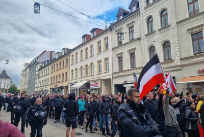 Buntes Treiben beim CSD in Görlitz: Gegendemos prägen Straßenbild - Mit Deutschlandflaggen und Reichsfahnen schreitet die Gegenbewegung voran. Foto: Luise Malinka