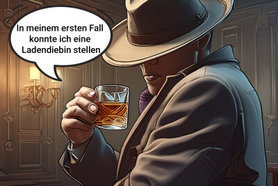 Der Detektiv ließ Schlapphut, Trenchcoat, Whiskeyglas und erzählte