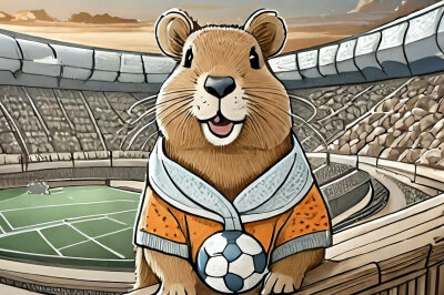 Capy ist in einem Stadion und schaut sich ein Spiel an.