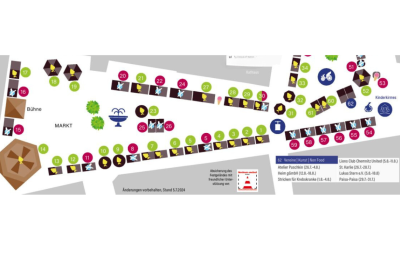 Diese Winzer nehmen am Chemnitzer Weinfest 2024 teil - Der Lageplan vom Weindorf auf dem Markt Chemnitz.