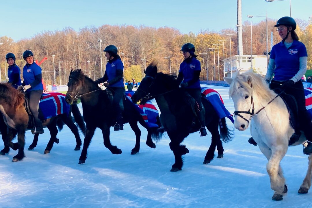 Eislaufen mal anders: Pferde reiten auf dem Eis -  Am Sonntag fand im Jutta Müller Eissportzentrum das 6. Chemnitzer Winterfest statt. 