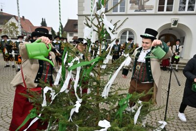 "Energie für Krisen" - Die fünfte Jahreszeit beginnt -  Im oberschwäbischen Kißlegg stand das Gießen des kleinen Narrenbaums an.