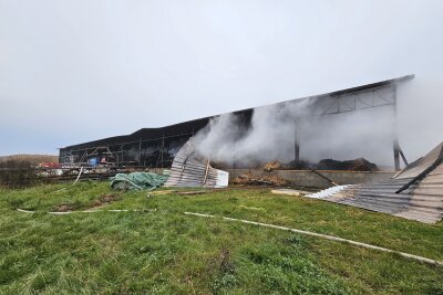 Erneuter Brand in Lagerhalle: War es Brandstiftung? Schriftzug gibt Rätsel auf - Die Feuerwehrkräfte mussten erneut zum Brandort ausrücken. Foto: Mike Müller