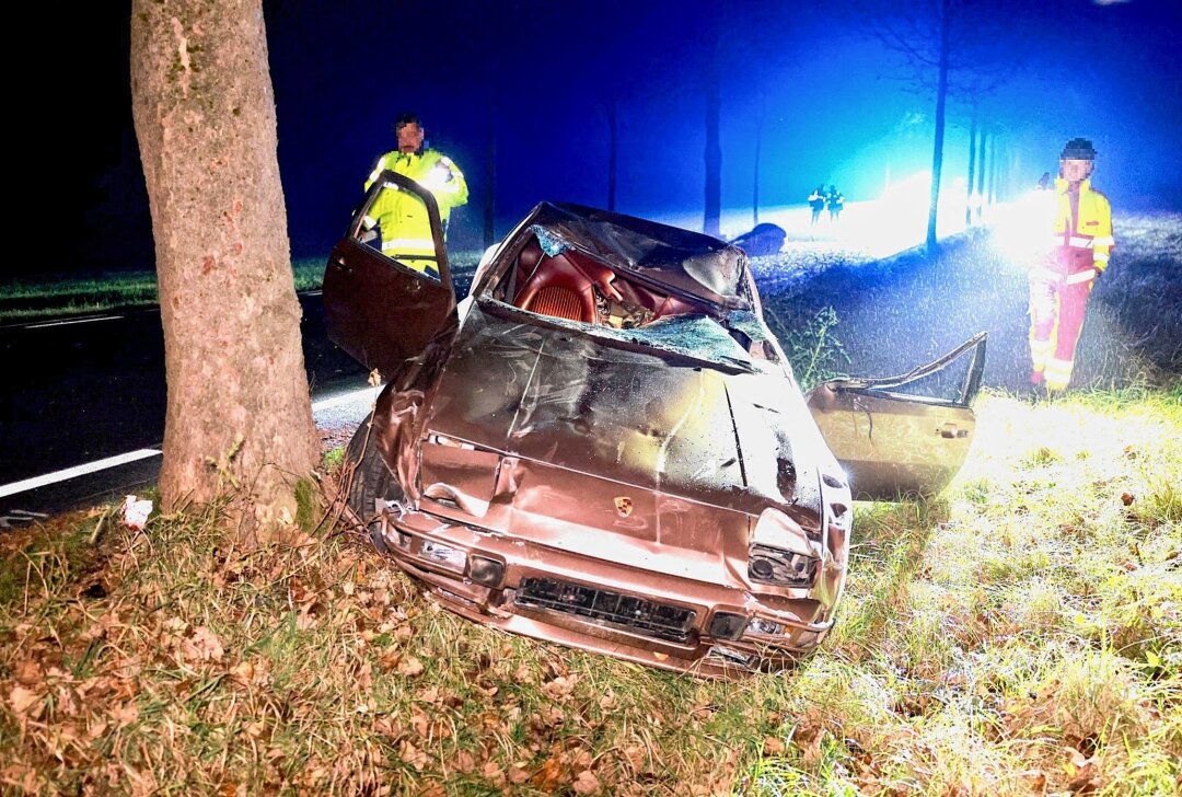 Erzgebirge: Pferd stirbt bei Kollision mit Porsche - Zu einem Unfall zwischen einem Porsche und drei Pferden kam es am Sonntagabend auf der S184 bei Hermsdorf/ Erzgebirge.  Foto: Marko Förster