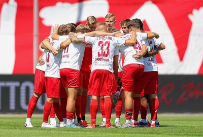 FSV verliert 1:6 gegen Zweitligist Hertha BSC - Der Teamkreis vom FSV Zwickau. Foto: PICTURE POINT / Gabor Krieg