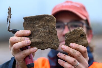 Große bronzezeitliche Siedlung in Döbeln entdeckt - Die Ausgräber um Thomas Lukas stießen auf viele bronzezeitliche Scherben.