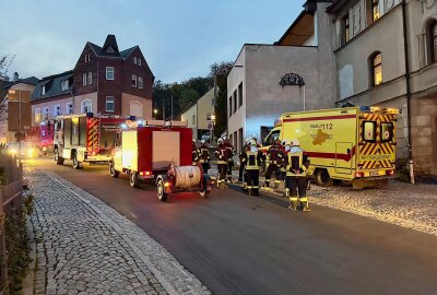 Heimrauchmelder schlägt Alarm: Bewohner von Feuerwehr im Erzgebirge gerettet - Die Feuerwehr rettet den Hausbewohner. Foto: Daniel Unger