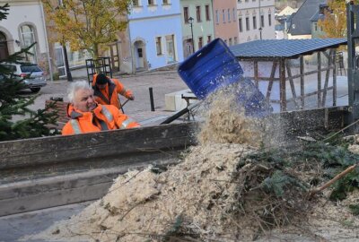 Kirchberger Weihnachtsbaum steht - Der Kirchberger Weihnachtsbaum ist aufgestellt.