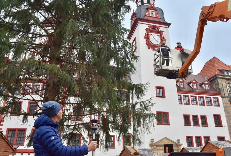 Kleiner als der letzte: Chemnitzer Weihnachtsbaum ist 21,65 Meter hoch - In dieser Woche wurde der Weihnachtsbaum in Chemnitz vermessen. Foto: Steffi Hofmann