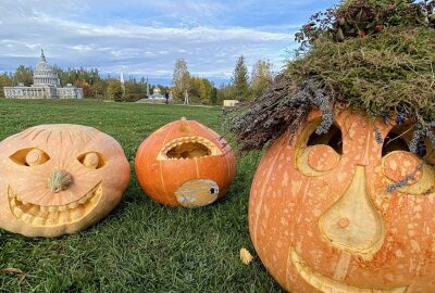 Lustige Gespenster tummeln sich in der Miniwelt - Auch die Dekoration im Park stimmt auf Halloween ein. Foto: Miniwelt