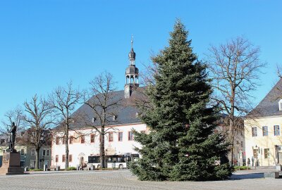 Marienberg startet in die Adventszeit: Gespendeter Christbaum und Eisarena als Highlights des Weihnachtsmarktes - In den nächsten Tagen wird die Beleuchtung angebracht. Foto: Jana Kretzschmann