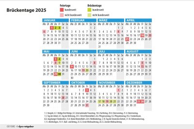 Mehr Erholung: Die Brückentage 2025 smart verplanen - Ein Blick in den Kalender lohnt sich: Wer früh genug plant, kann rund um Feier- und Brückentage lange Erholungsphasen rausholen.