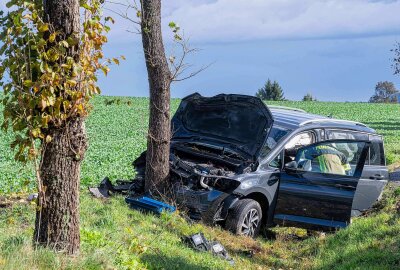 Mehrere schwer verletzte Personen nach Unfall auf sächsischer Staatsstraße: PKW kollidiert mit Baum - Schwerer Unfall mit mehreren Verletzten in Großhennersdorf. Foto: xcitepress