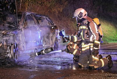 Mercedes fängt Feuer während der Fahrt: C-Klasse völlig ausgebrannt - Während der Fahrt war ein Mercedes-Benz C-Klasse in Flammen aufgegangen. Foto: Roland Halkasch