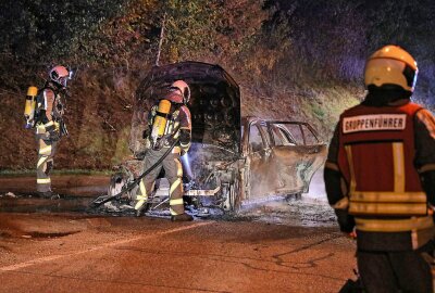 Mercedes fängt Feuer während der Fahrt: C-Klasse völlig ausgebrannt - Während der Fahrt war ein Mercedes-Benz C-Klasse in Flammen aufgegangen. Foto: Roland Halkasch