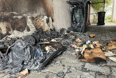 Mülltonnenbrand in Chemnitz: Frau muss ins Krankenhaus - Müllentonnenbrand in Chemnitz. Foto: Jan Härtel/ChemPic