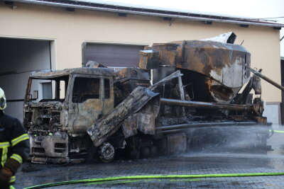 Die Einsatzkräfte beim Löschen des Großbrandes. Foto: Erik Hoffmann