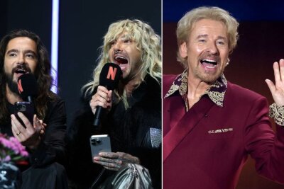 Nach Läster-Attacke: Kaulitz-Brüder bezeichnen Thomas Gottschalk als "Miesmuschel" - Tom Kaulitz (links) und sein Bruder Bill (Mitte) halten Thomas Gottschalk für "eine Miesmuschel".