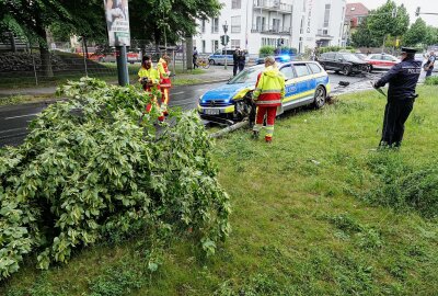 Nach wilder Verfolgungsjagd: Unfall mit mehreren Autos - Das Polizeiauto soll mit Sondersignal auf Einsatzfahrt unterwegs gewesen sein. Foto: Roland Halkasch