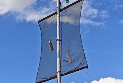 Photovoltaik-Monteur steht im Lichte des Schützenkönigs - Der Adler stürzt zu Boden - der neue Schützenkönig ist Felix Säuberlich. Foto: Christof Heyden