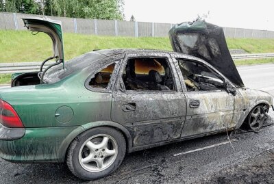 PKW-Brand auf der B174: Vier Personen durch Rauchgas verletzt - Am Sonntagnachmittag hat auf der B174 ein Auto gebrannt. Foto: Jan Härtel