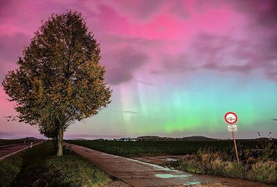 Polarlichter über Sachsen verzaubern erneut den Nachthimmel - Über Zittau leuchtete der Himmel grün, rosa und violett. Foto: xcitepress