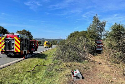 Reisebus auf A72 im Vogtland verunglückt: Mehrere Verletzte - Insgesamt waren 41 Personen im Bus, von denen drei Verletzte dem Rettungsdienst übergeben wurden. Foto: Igor Pastierovic