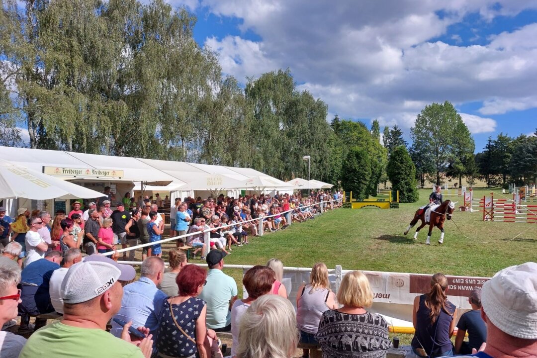 Reiterball, Schalmeien und beeindruckende Leistungen: Ein Rückblick auf das Reitturnier in Langenstriegis - Die Voltigierakteure Phönix zeigten beeindruckende akrobatische Figuren auf dem Pferd.