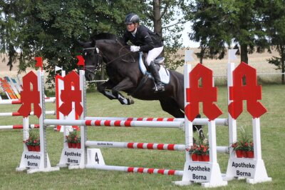 Reiternachwuchs in Langenstriegis beständig erfolgreich - Anna Sophie Hopf mit Pony Winnetou über den Apothekensprung.