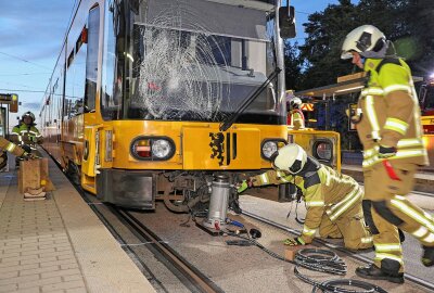 Schwerer Unfall in Dresden: Fußgänger von Straßenbahn erfasst und eingeklemmt - In Dresden wurde ein Fußgänger von einer Straßenbahn erfasst. Foto: Roland Halkasch