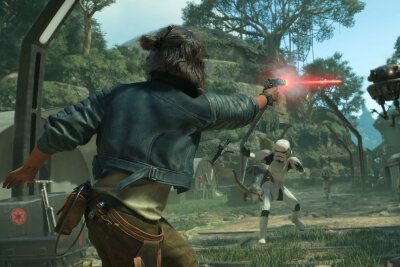 "Star Wars Outlaws": Das sagt die Presse zum neuen Action-Adventure von Ubisoft - Gaunerin Kay kann ihren Blaster aufwerten - oder kurzweilig auf andere Waffen von erledigten Gegnern zurückgreifen.