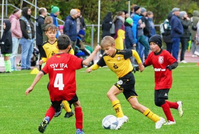 Talente des VFC Plauen gewinnen Gelenauer Dribbelino-Cup - Die in Gelb-schwarz gekleideten Talente von Dynamo Dresden mussten sich erst im Finale dem VFC Plauen geschlagen geben. Foto: Andreas Bauer