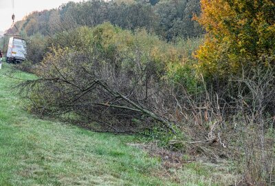 Unfall auf der A72 bei Stollberg: LKW kommt von Fahrbahn ab und landet im Graben - Ein LKW geriet auf der A72 von der Fahrbahn. Foto: André März