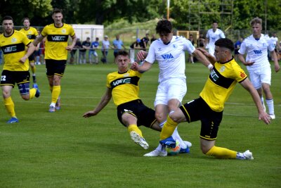 Unfassbar bitter: VFC Plauen verspielt den Aufstieg in letzter Sekunde - Das hitzige Duell auf dem Rasen. Foto: Florian Grass