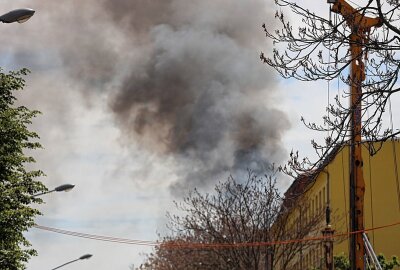 Update: Abriss der Industriebrache  hat begonnen - Die Rauchentwicklung am Gebäude dauert weiterhin an. Foto: Erik Hoffmann