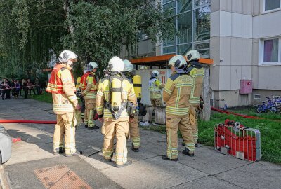 Update: Feuerwehr kämpft gegen Brand auf Balkon -  Durch die Hitze war ein Fenster der Wohnung geborsten und der Rauch verteilte sich der Wohnung. Foto: Roland Halkasch