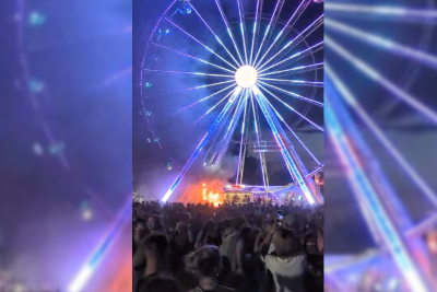 Update: Highfield Festival unterbrochen: Riesenrad in Flammen - Erste Erkenntnis zur Ursache - Das Riesenrad auf dem Highfield Festival steht in Flammen.