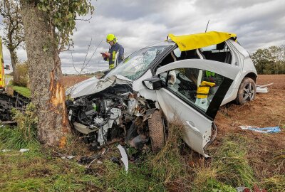 Update: Schwer verletzte Person nach Kollision mit Baum in Niederlungwitz - Ein schwerer Verkehrsunfall in Niederlungwitz. Foto: Andreas Kretschel