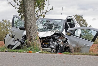 Update: Schwer verletzte Person nach Kollision mit Baum in Niederlungwitz - Ein schwerer Verkehrsunfall in Niederlungwitz. Foto: Andreas Kretschel