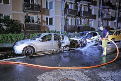 Update zum Feueralarm in Dresden: Fünf Fahrzeugbrände in nur 20 Minuten - Fahrzeuge gingen in Flammen auf in der Dürerstraße. Foto: Roland Halkasch