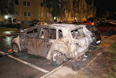 Update zum Flammenchaos: Mehrere Fahrzeuge auf dem Otto-Dix-Ring in Brand - Die Polizei ermittelt wegen Brandstiftung. Foto: Roland Halkasch