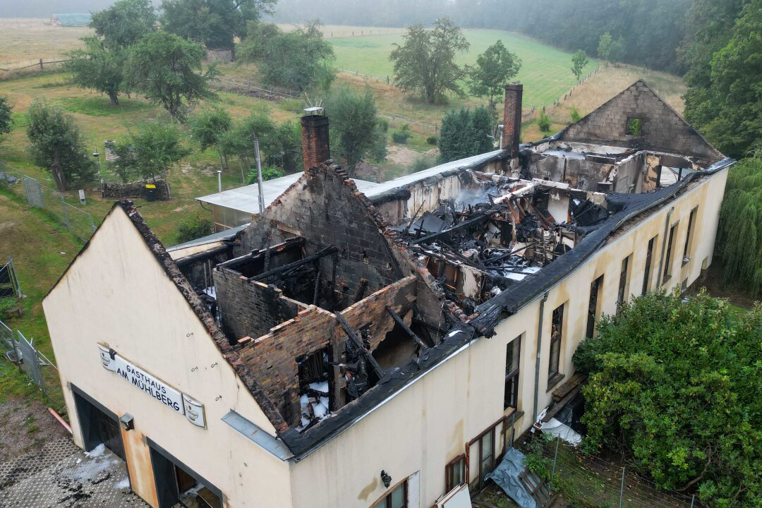 Update zum Großbrand in Kriebstein: Ehemaliger Gasthof brennt vollkommen aus - Der Gasthof brannte vollständig aus. Foto: EHL Media/Dietmar Thomas