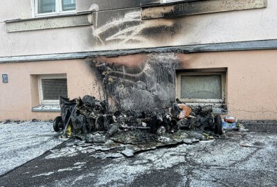 Update zur Ermittlung wegen Brandstiftung: Mülltonnen auf Sonnenberg angezündet - In der Nacht brannten vier Mülltonnen. Foto: Jan Härtel