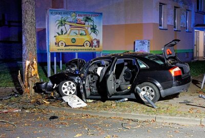 Update zur Verfolgungsjagd in Chemnitz: Audi prallt gegen Baum und klemmt Insassen ein - Eine Verfolgungsjagd der Polizei endete in einem schweren Unfall. Foto: Harry Härtel