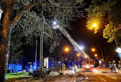 Update zur Verfolgungsjagd in Chemnitz: Audi prallt gegen Baum und klemmt Insassen ein - Eine Verfolgungsjagd der Polizei endete in einem schweren Unfall. Foto: Harry Härtel