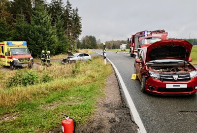 Verkehrsunfall auf S222: Kollision zwischen Dacia und Seat - Dabei musste eine Person ins Krankenhaus gebracht werden. Foto: Niko Mutschmann