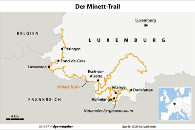 Vom Hochofen in die Natur: Auf dem Minett-Trail in Luxemburg - Zum Themendienst-Bericht "Vom Hochofen in die Natur: Auf dem Minett-Trail in Luxemburg" von Andreas Drouve vom 30. September: Luxemburg ist steinreich. Etwa an Minette, einem Eisenerz, das früher im Süden abgebaut wurde. Dort verzahnt ein neuer Fernwanderweg Natur, Geschichte und Zeugnisse der Industriekultur.